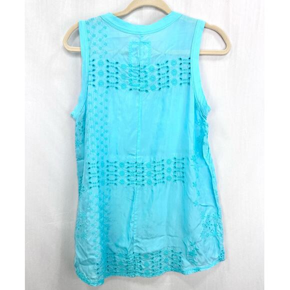 Johnny Was Pete & Greta Spear Embroidered Eyelet Sleeveless Tunic Tank Top XS - Picture 4 of 5